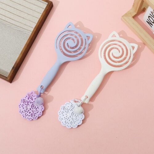 Cute Cat Ear Spiral Hair Brush Flexible Hollow Out Detangler Comb