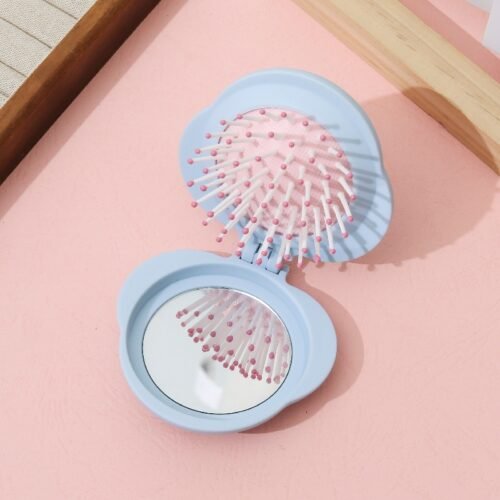 Compact Foldable Hair Brush with Mirror Portable Travel Detangler comb