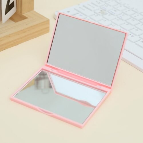 MF3A1206 (1) Slim Square Double-Sided Mirror: Portable Travel Makeup Mirror (Silver/White/Pink)