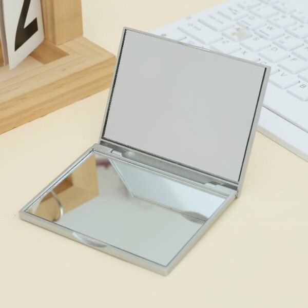 Slim Square Double-Sided Mirror: Portable Travel Makeup Mirror (Silver/White/Pink)